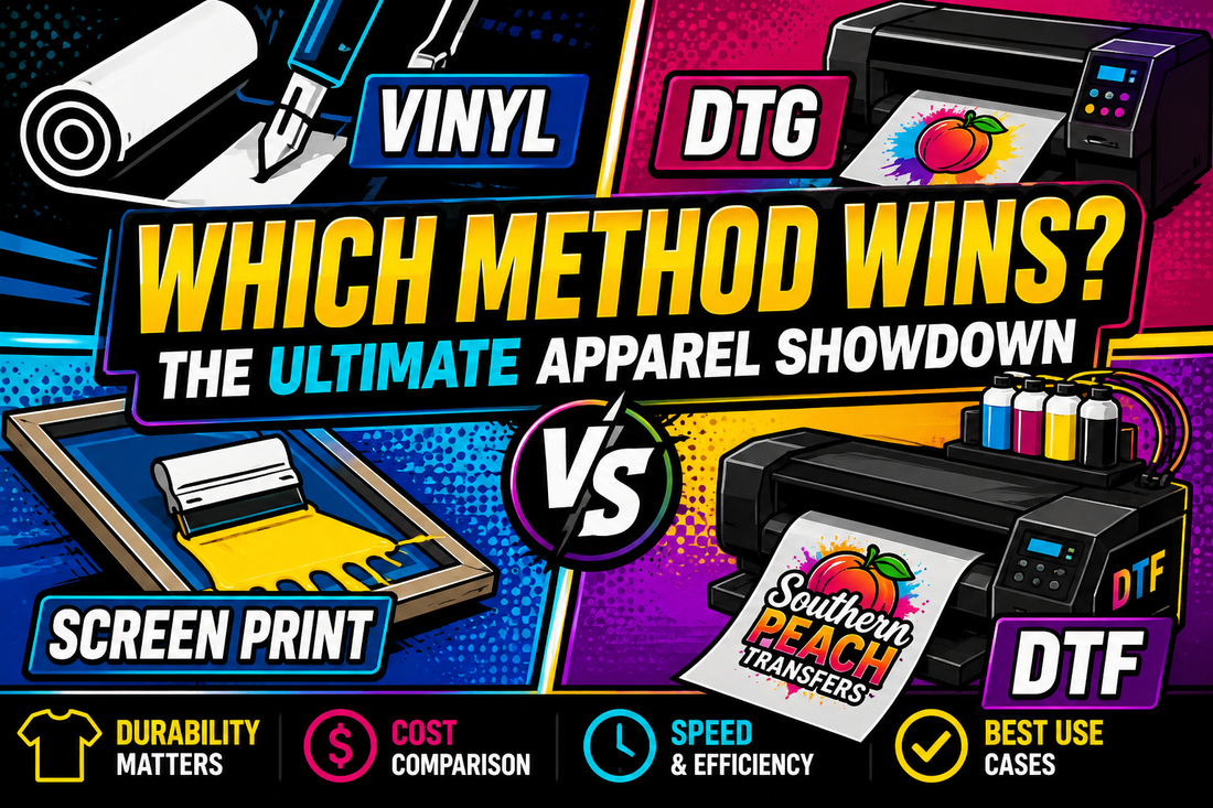 Vinyl vs. DTF vs. DTG vs. Screen Printing: Which Method is Best for Your Needs?